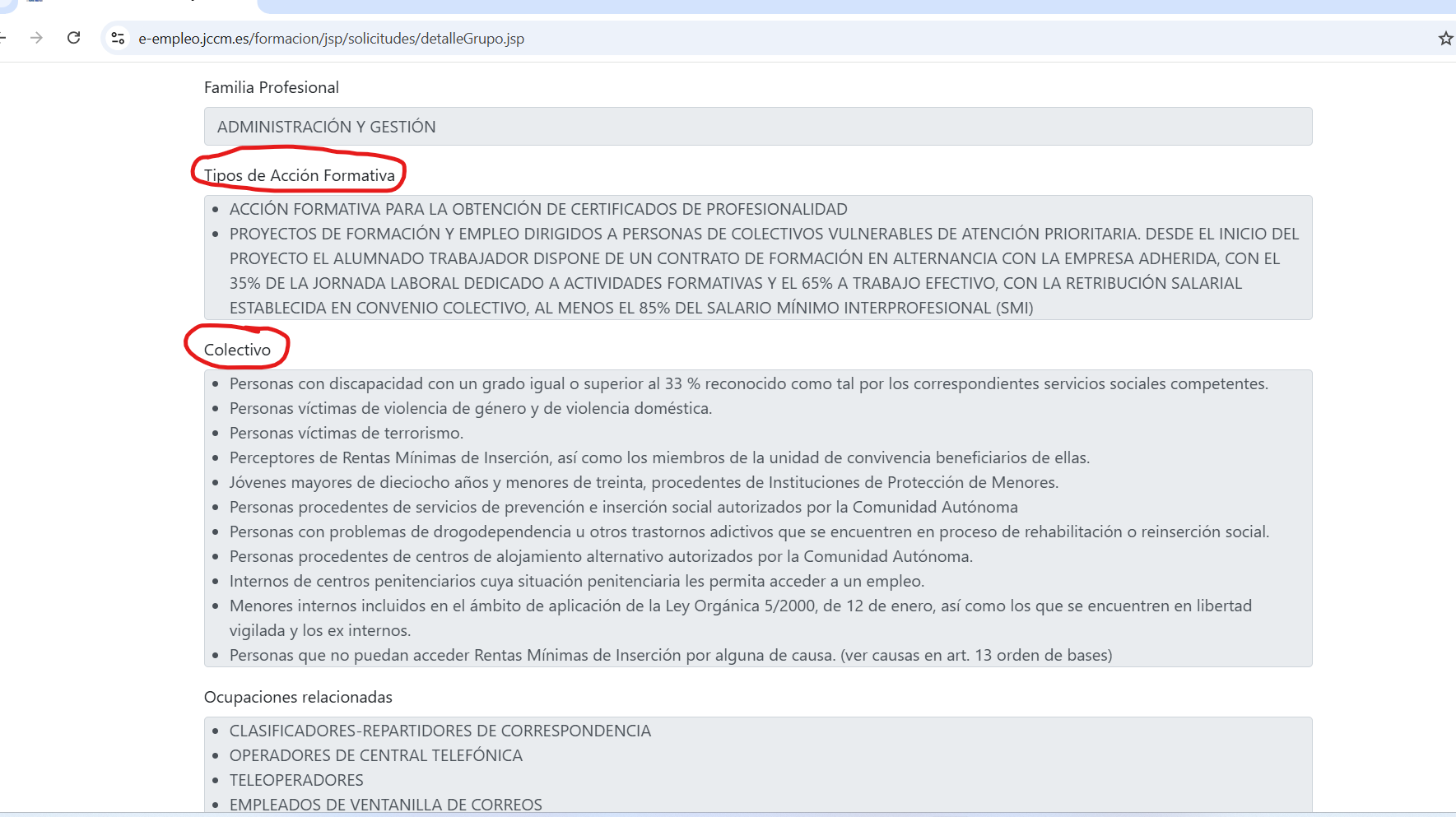 colectivo al que va dirigido el certificado de profesionalidad