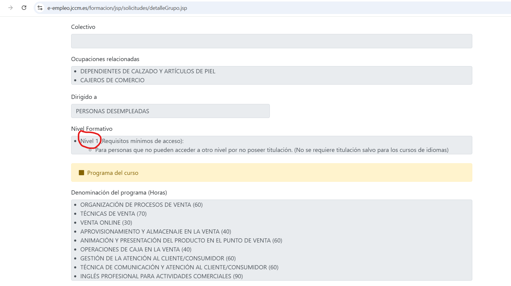 indica el nivel 1 en un certificado de profesionalidad